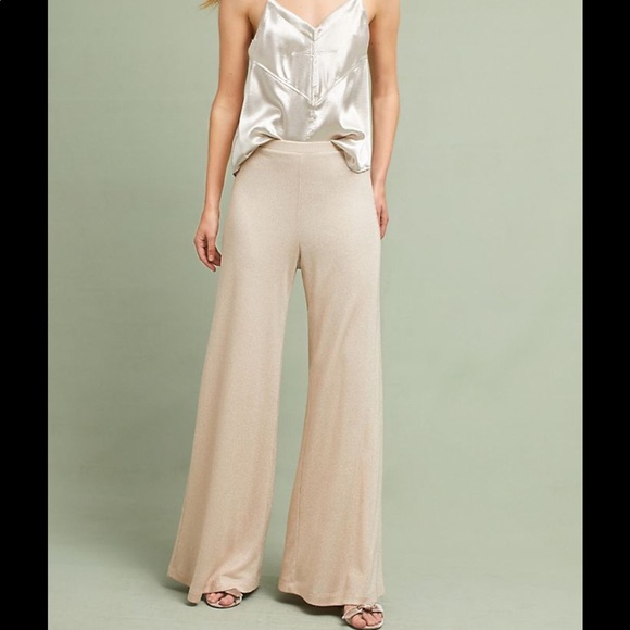 Anthropologie Pants - Anthropologie Gold shimmery wide leg pants sz SP